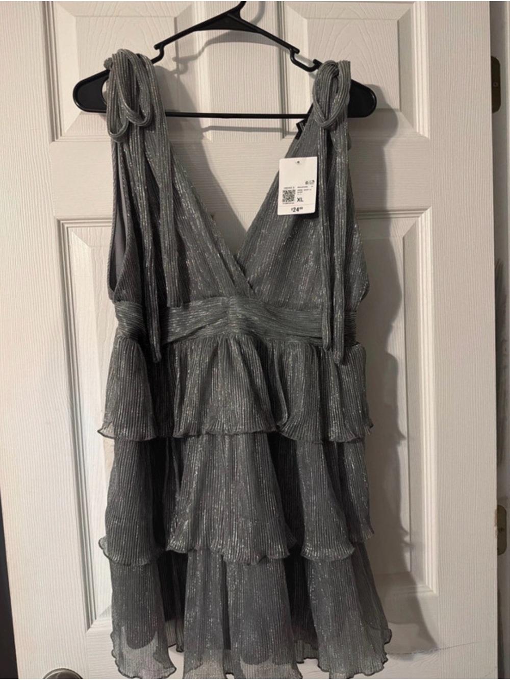 Forever 21 Silver Shimmery Tiered Ruffle Mini Dress